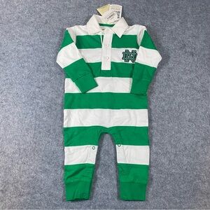 NWT Infant Boys Notre Dame Romper Green and White Striped Age 1-2, (12M-24M)
